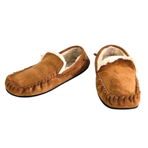 Stafford Mens Moccasin Slippers Size XL 13 Slip‎ On Brown Sherpa Lined - Picture 1 of 7